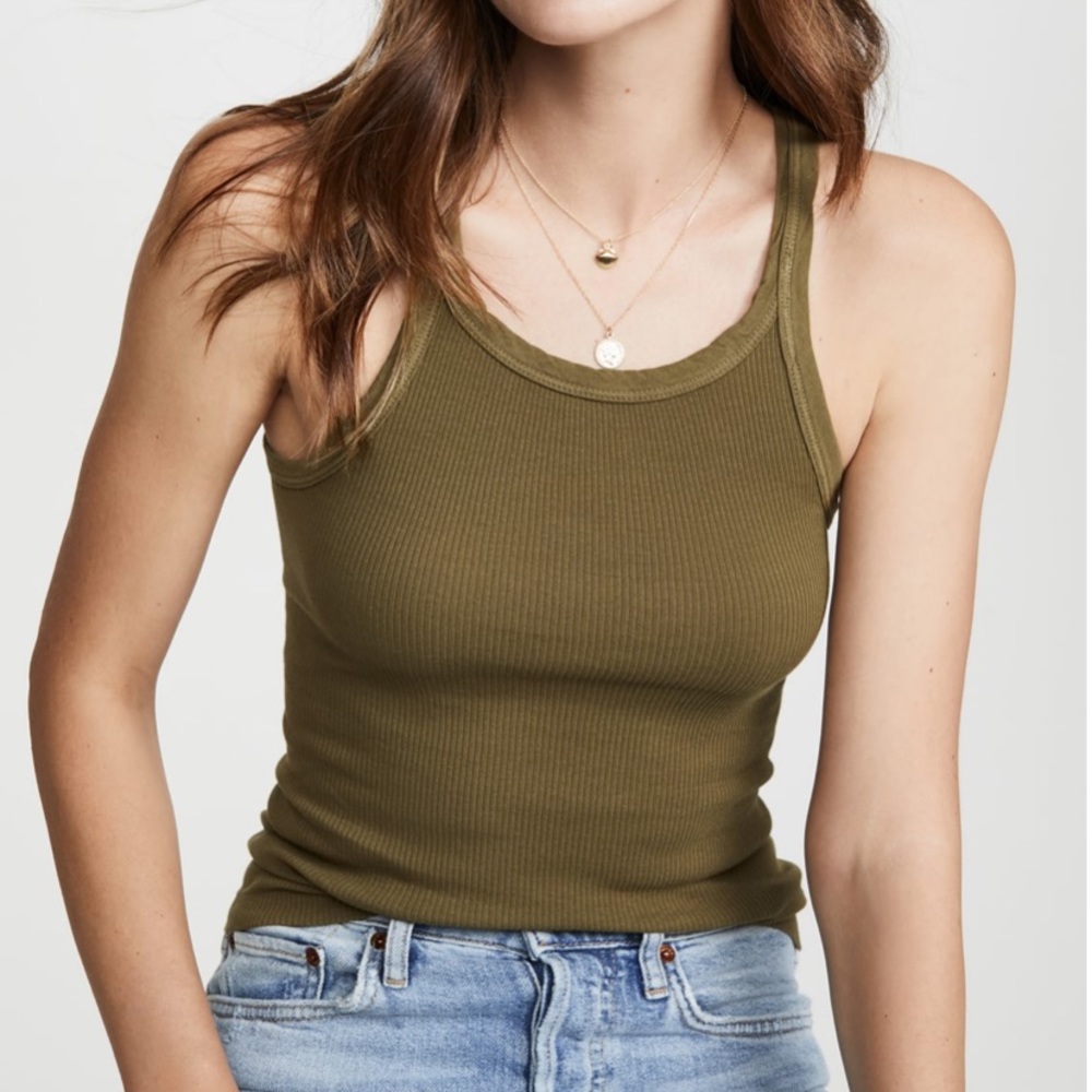 RE/DONE X Hanes Ribbed Tank In Olive, xs.